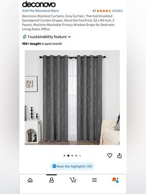 Deconovo Blackout Curtains Grey Wave Dot Foil Print 52 x 84 Inch 2 Panels
